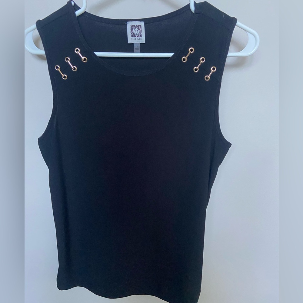 Anne Klein Black Sleeveless Top with Gold Accents size small